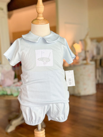 Day At The Course-Blue Knit Bloomer Set