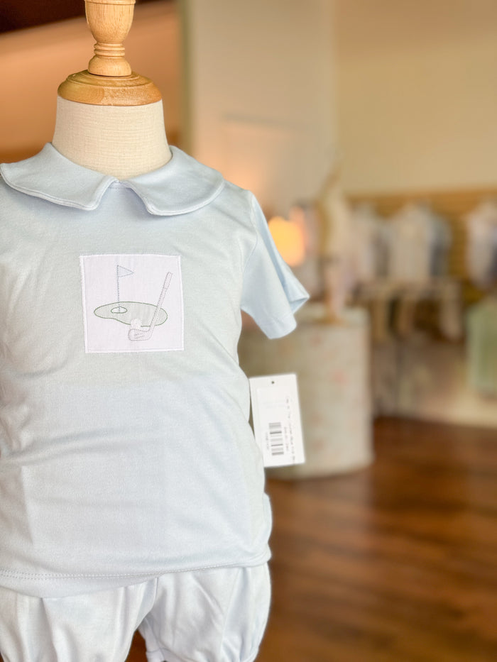 Day At The Course-Blue Knit Bloomer Set