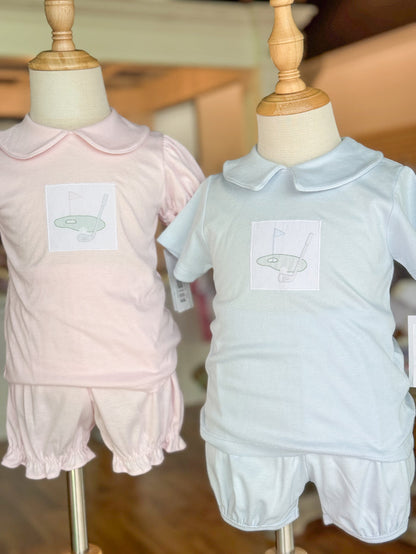 Day At The Course-Blue Knit Bloomer Set