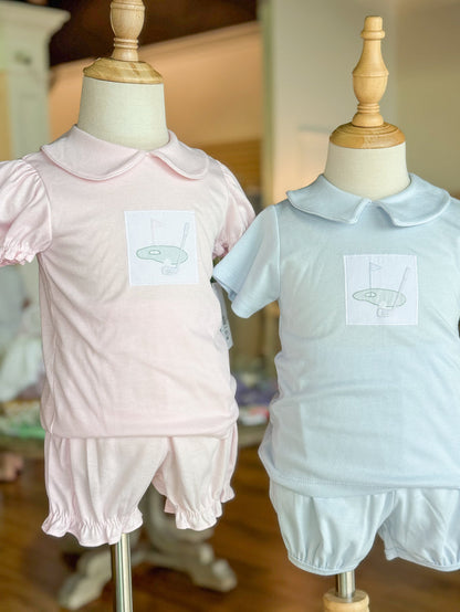 Day At The Course-Blue Knit Bloomer Set