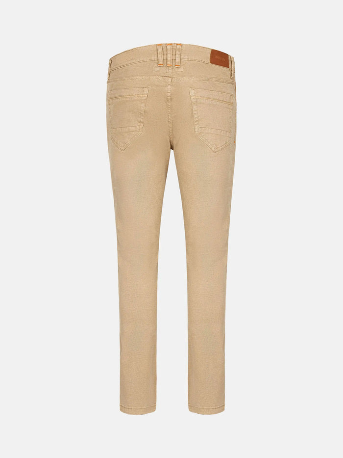 Back view of **beige** men's **slim fit jeans** with back pockets – Wam Denim.
