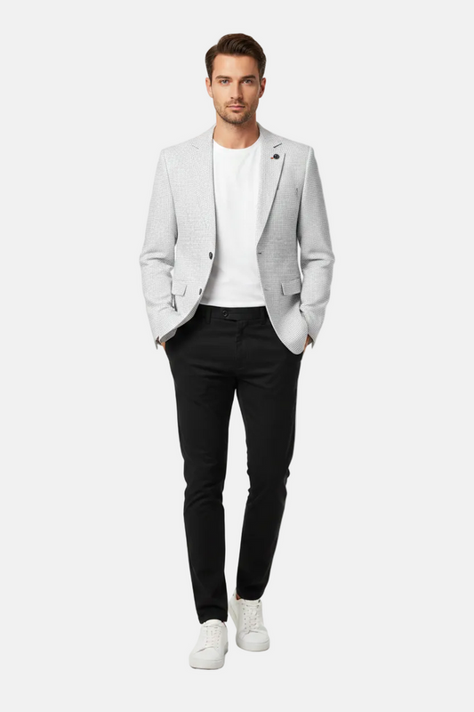 Front view - white textured blazer on model