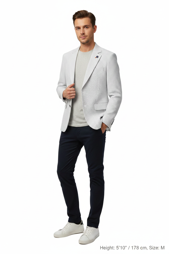 Front 3/4 angle - white textured blazer on model