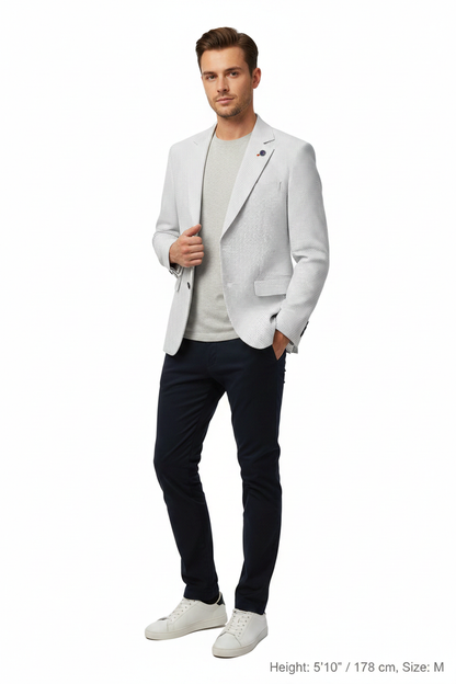 Front 3/4 angle - white textured blazer on model