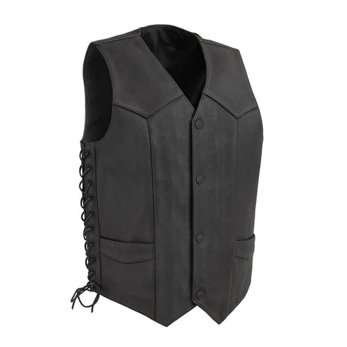 Deadwood Leather Vest: Deadwood Men's Motorcycle Western Style Leather Vest
PRODUCT OVERVIEW:
The Deadwood Leather Vest, from