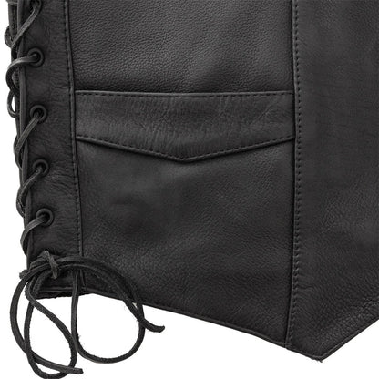 Deadwood Leather Vest: Deadwood Men's Motorcycle Western Style Leather Vest
PRODUCT OVERVIEW:
The Deadwood Leather Vest, from