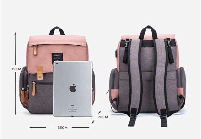 Lequeen Oxford cloth baby bag with structured storage and carrying options for parents managing supplies during daily travel.