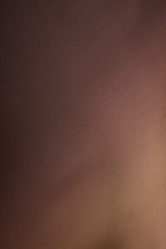 Close-up of mocha ombre satin fabric shifting from chocolate to creamy caramel brown.