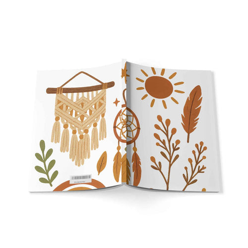 Softcover notebook in compact format for note taking, journal entries, study plans, travel ideas and organized daily writing.