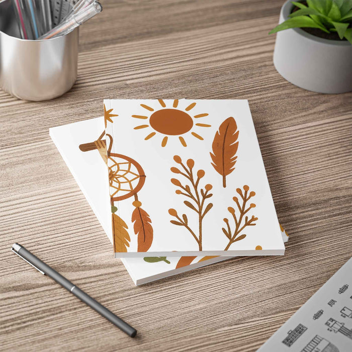 A5 journal with bohemian dreamcatcher cover and lined pages for students, writers, travel notes and organized daily planning.