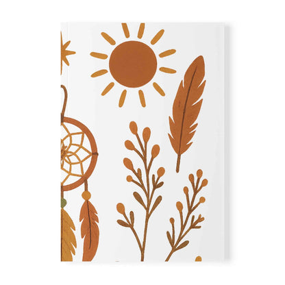 Lined writing journal with soft matte cover, A5 dimensions and dreamcatcher design for school, home and travel use on the go.
