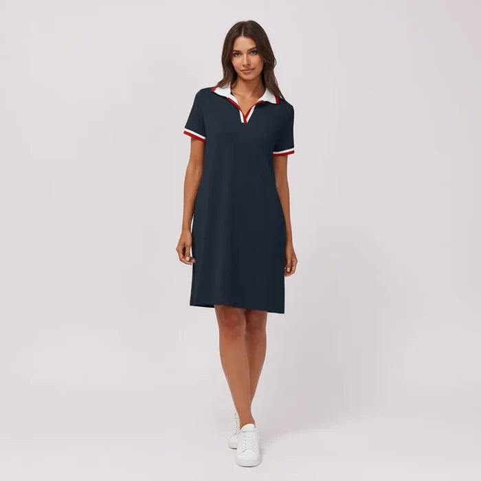 Women's Short Sleeve V-Neck Casual Dress in Light Gray – Effortless Office Layering