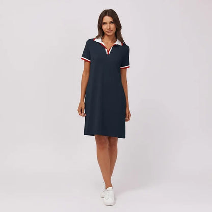 Women's Short Sleeve V-Neck Casual Dress in Light Gray – Effortless Office Layering