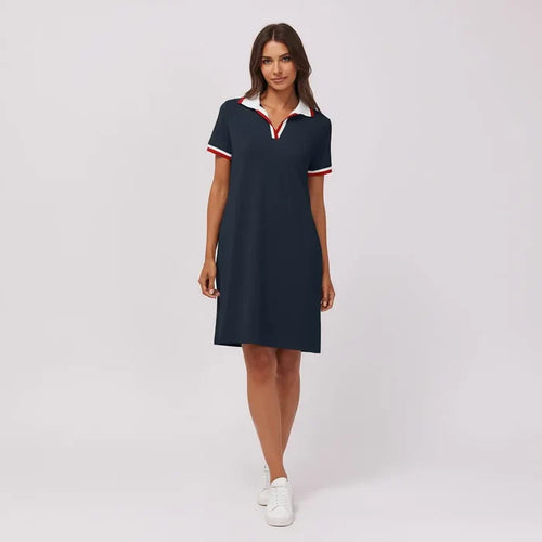 Women's Short Sleeve V-Neck Casual Dress in Light Gray – Effortless Office Layering