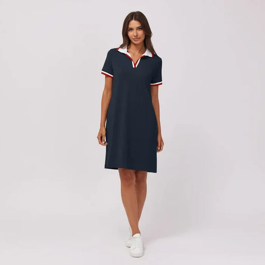 Women's Short Sleeve V-Neck Casual Dress in Light Gray – Effortless Office Layering