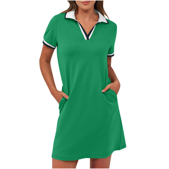 Apricot Women's Short Sleeve V-Neck Casual Dress – Soft V-Neck for Casual Outings