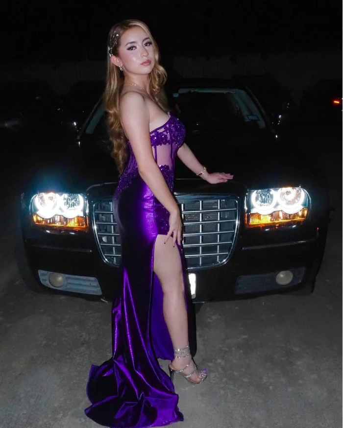Elegant Purple Strapless Corset Long Prom Dress