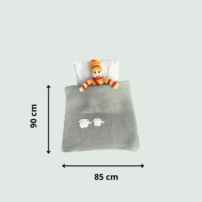 Elephant Knitted AC Blanket/Quilt with Cap for Newborn Baby | 100% Organic Cotton - Mojopanda Organic  Store