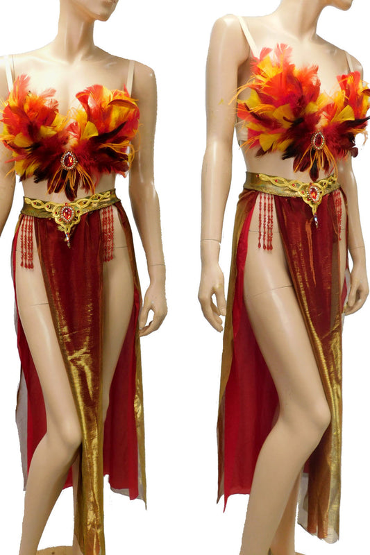Ember Phoenix Plunge Festival Rave Top With Belly Skirt Dance Costume