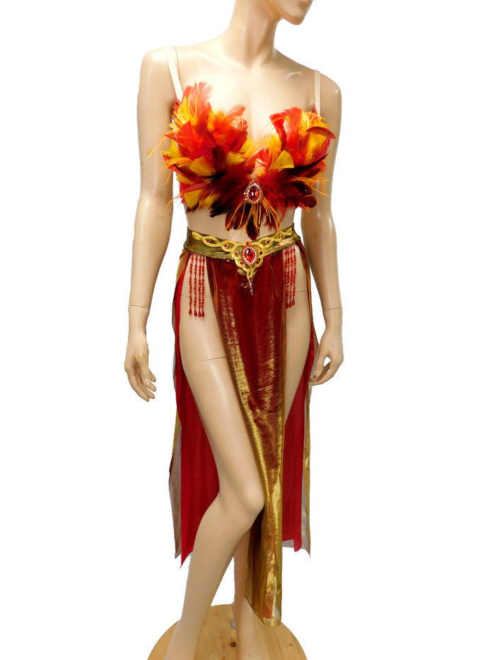 Ember Phoenix Plunge Festival Rave Top With Belly Skirt Dance Costume