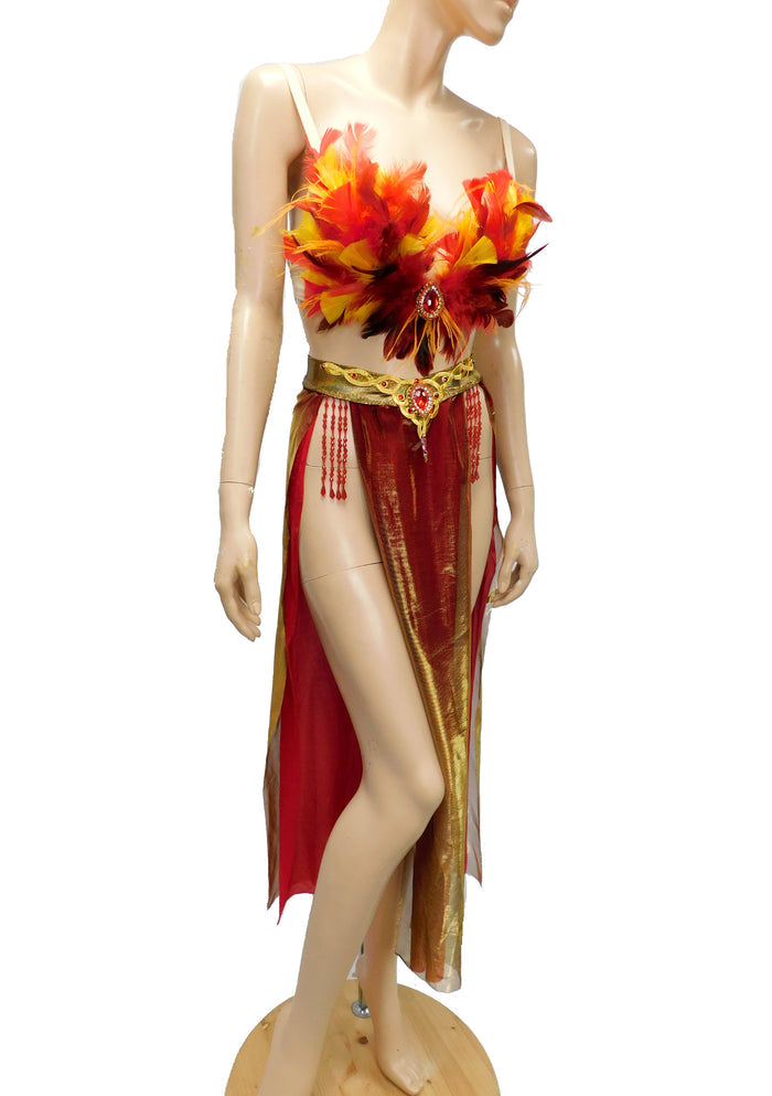 Ember Phoenix Plunge Festival Rave Top With Belly Skirt Dance Costume
