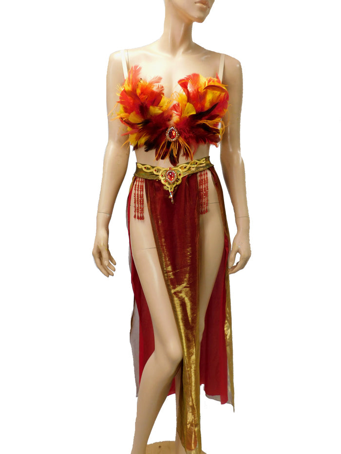 Ember Phoenix Plunge Festival Rave Top With Belly Skirt Dance Costume