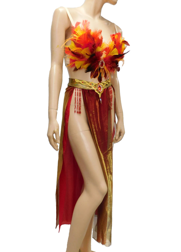 Ember Phoenix Plunge Festival Rave Top With Belly Skirt Dance Costume