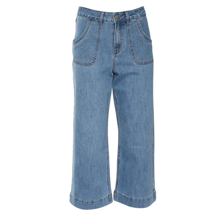 Etta Wide Leg Crop Jean (Light Wash Blue)