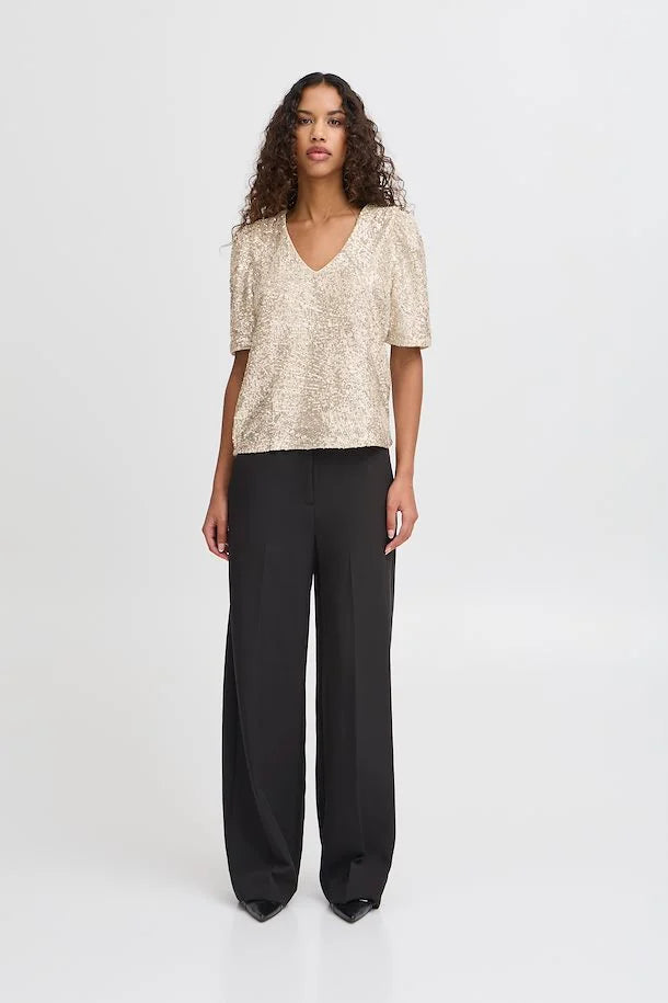 Faith Sequin V-Neck Top (Frosted Almond)