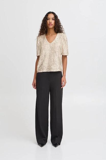 Faith Sequin V-Neck Top (Frosted Almond)