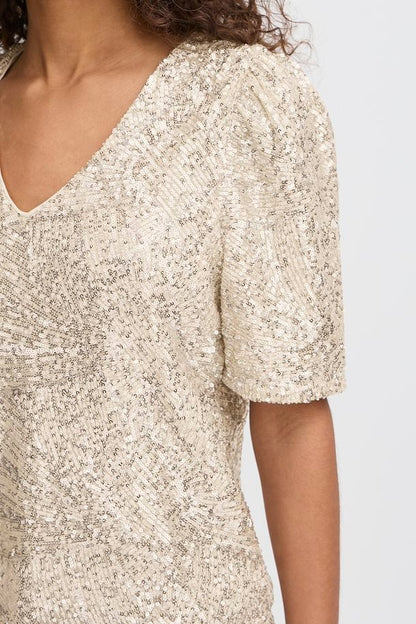 Faith Sequin V-Neck Top (Frosted Almond)