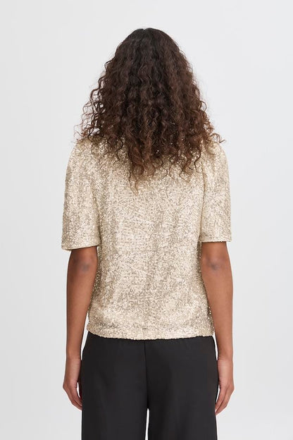 Faith Sequin V-Neck Top (Frosted Almond)