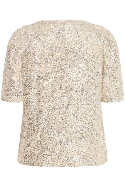 Faith Sequin V-Neck Top (Frosted Almond)