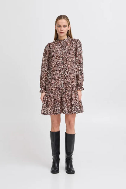 Fary Long Sleeve Mini Dress (Leopard)