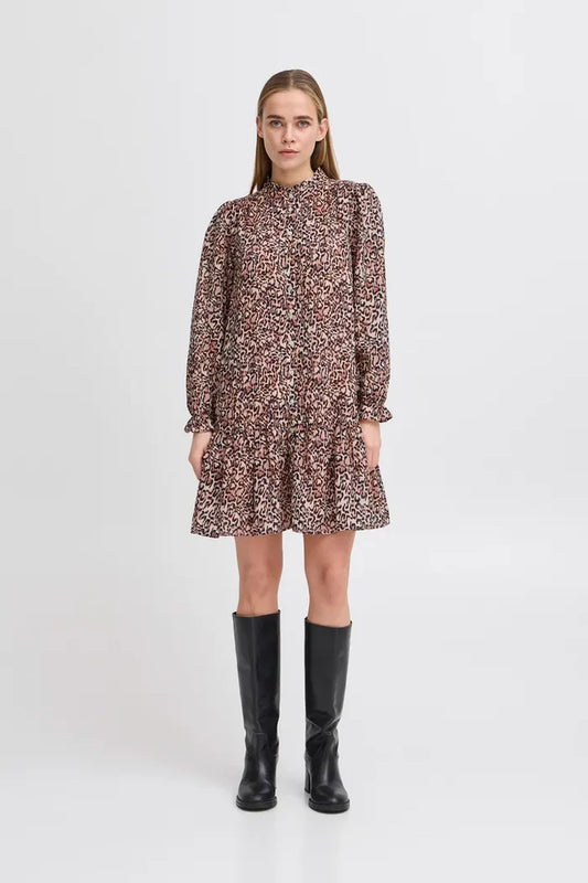 Fary Long Sleeve Mini Dress (Leopard)