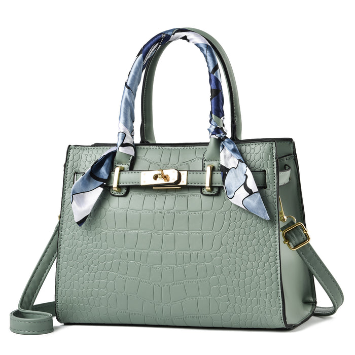 Emerald Green Women's Large Capacity Shoulder Bag and Blue Scarf Duo – Vibrant Style Statement Piece