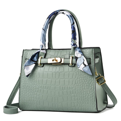 Emerald Green Women's Large Capacity Shoulder Bag and Blue Scarf Duo – Vibrant Style Statement Piece
