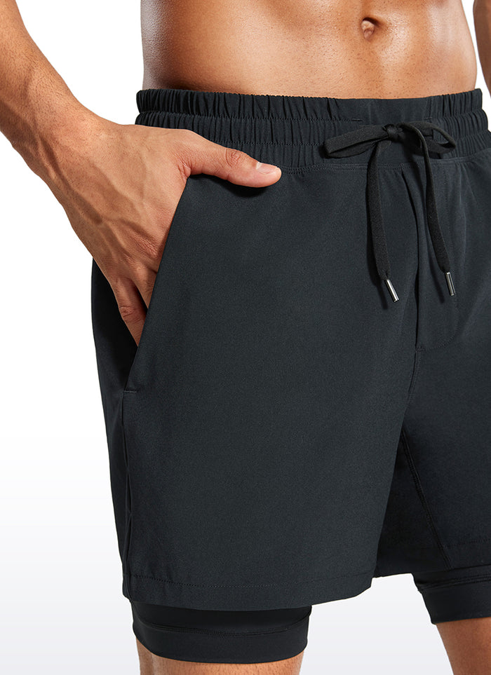 CRZ YOGA Men's Train Relaxed Fit Feathery-Fit 2 in 1 Shorts 5'' with Long Liner Black