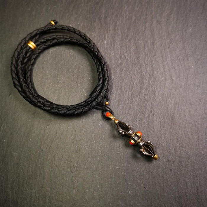 Five-pronged Vajra Necklace 1.77" - Tibetan Buddhist bead necklace, detailed view