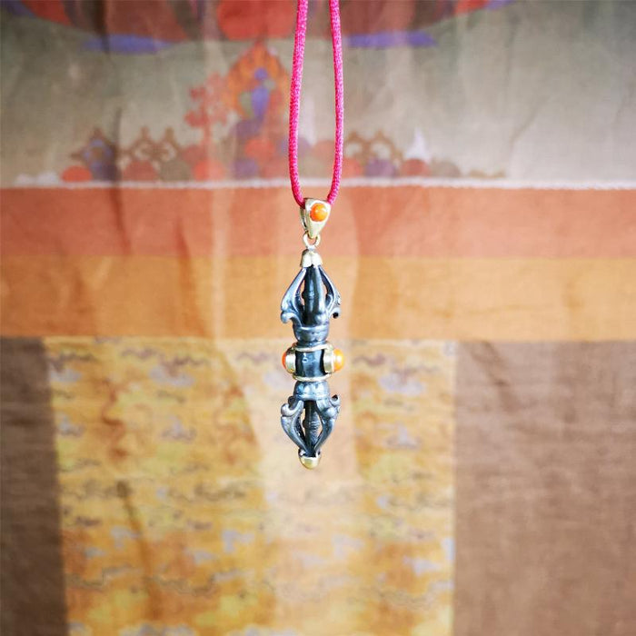 Five-pronged Vajra Necklace 1.77" - Tibetan Buddhist bead necklace, view 8