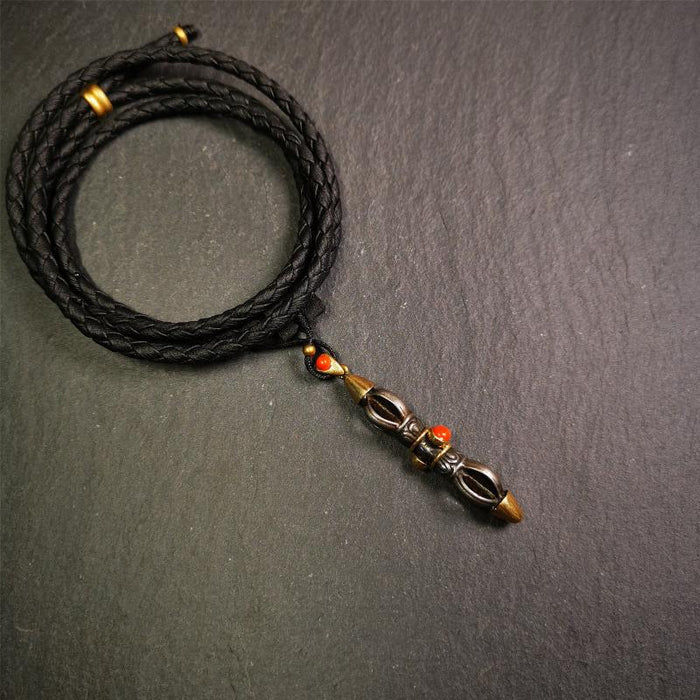 Five-pronged Vajra Necklace 1.96" - Tibetan Buddhist bead necklace, detailed view
