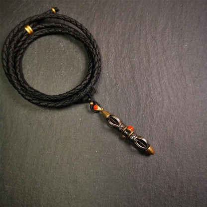 Five-pronged Vajra Necklace 1.96" - Tibetan Buddhist bead necklace, detailed view
