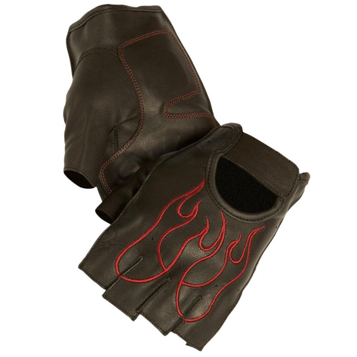 Flame Fingerless Gel Glove: Features:

Embroidered flame design
Made of Aniline Goat Skin
Gel padding on palm
Velcro wrist st