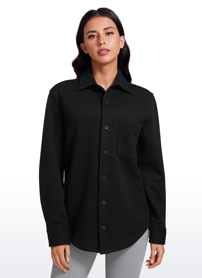 CRZ YOGA Women's Oversized Fit Outerwear Fleece Lined Shirt Jackets Black