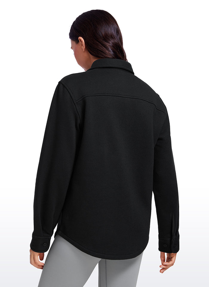 CRZ YOGA Women's Oversized Fit Outerwear Fleece Lined Shirt Jackets Black