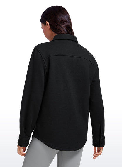 CRZ YOGA Women's Oversized Fit Outerwear Fleece Lined Shirt Jackets Black