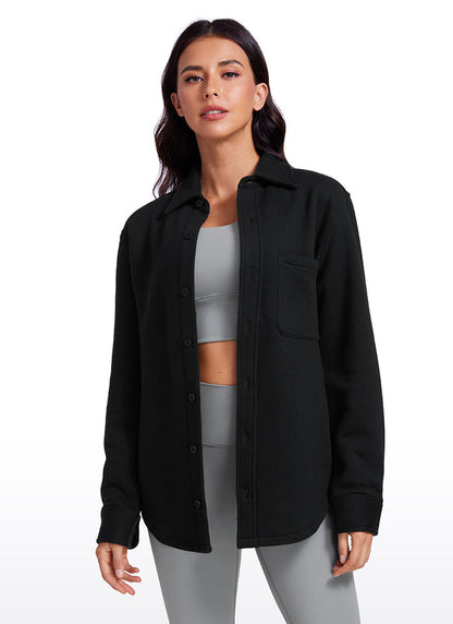 CRZ YOGA Women's Oversized Fit Outerwear Fleece Lined Shirt Jackets Black