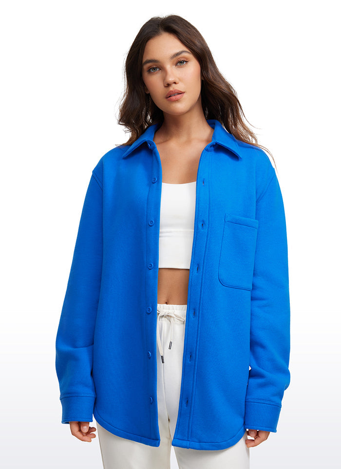 CRZ YOGA Women's Oversized Fit Outerwear Fleece Lined Shirt Jackets Sparkle Blue
