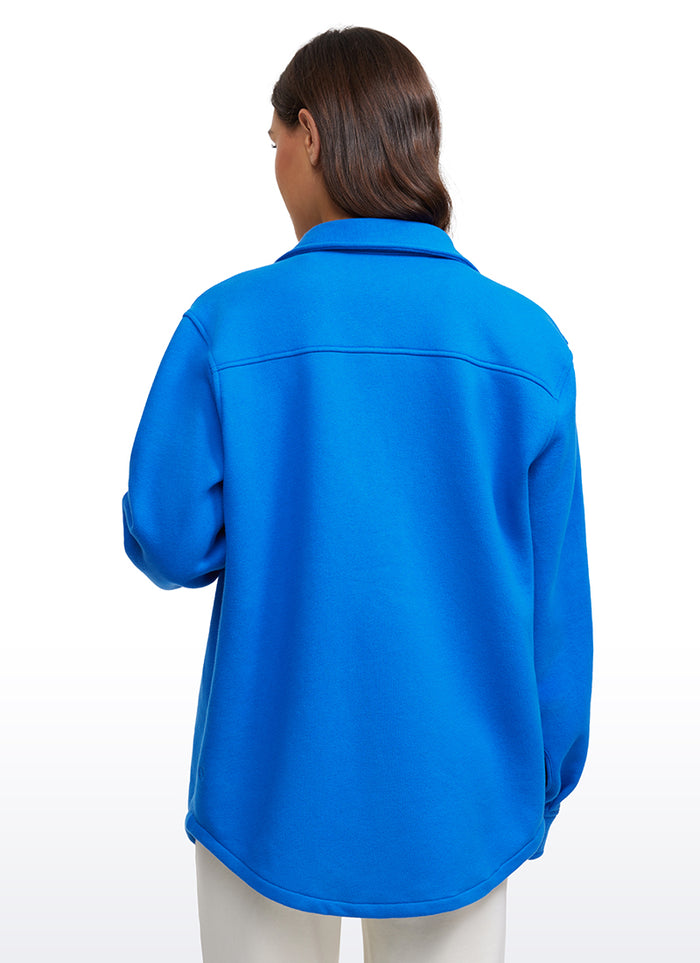 CRZ YOGA Women's Oversized Fit Outerwear Fleece Lined Shirt Jackets Sparkle Blue