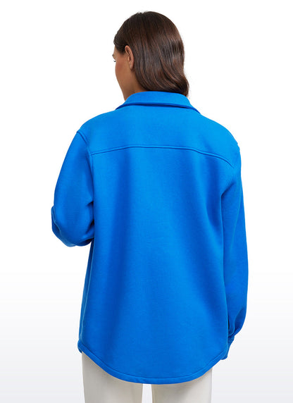 CRZ YOGA Women's Oversized Fit Outerwear Fleece Lined Shirt Jackets Sparkle Blue